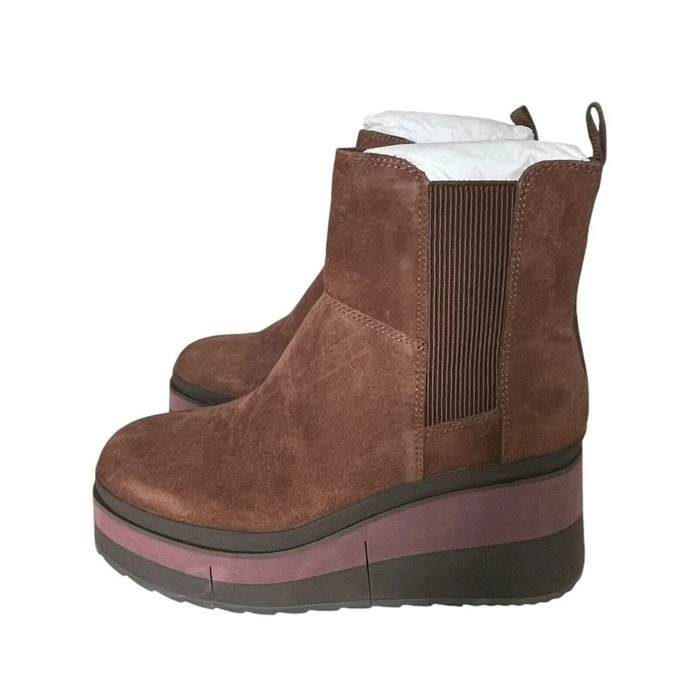 Naked Feet Suede Platform Ankle Boots Brown Chelsea Style Comfortable Sz 8.5 NWB